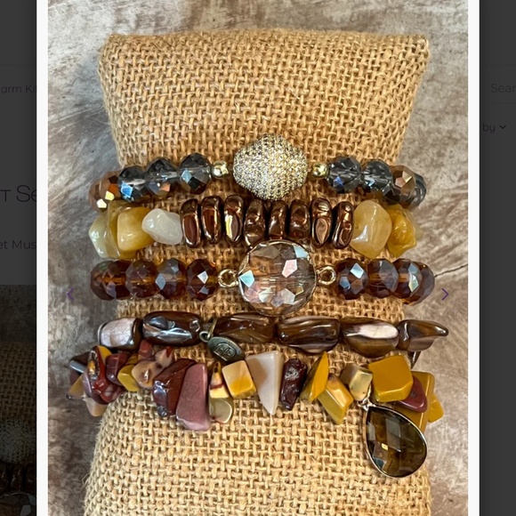 Boho “ Zambia Mustard ” 5 Strand Bracelet with Natural Stones and Charms R4B - Picture 2 of 3